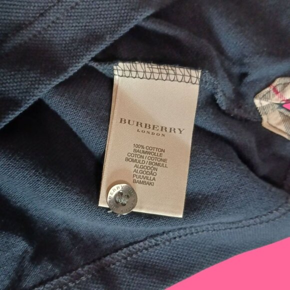Burberry London Polo Shirt Short Sleeve Embroidered Logo Navy Blue Medium - Picture 9 of 10